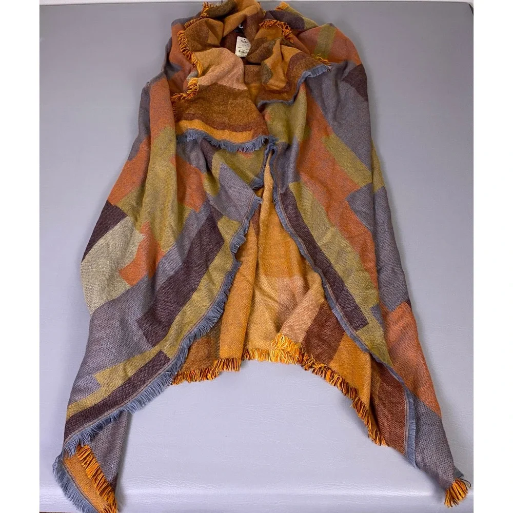 Mudd Womens Blocked Topper Vest  One‎ Size Rust Orange Colorblock Fringe NEW